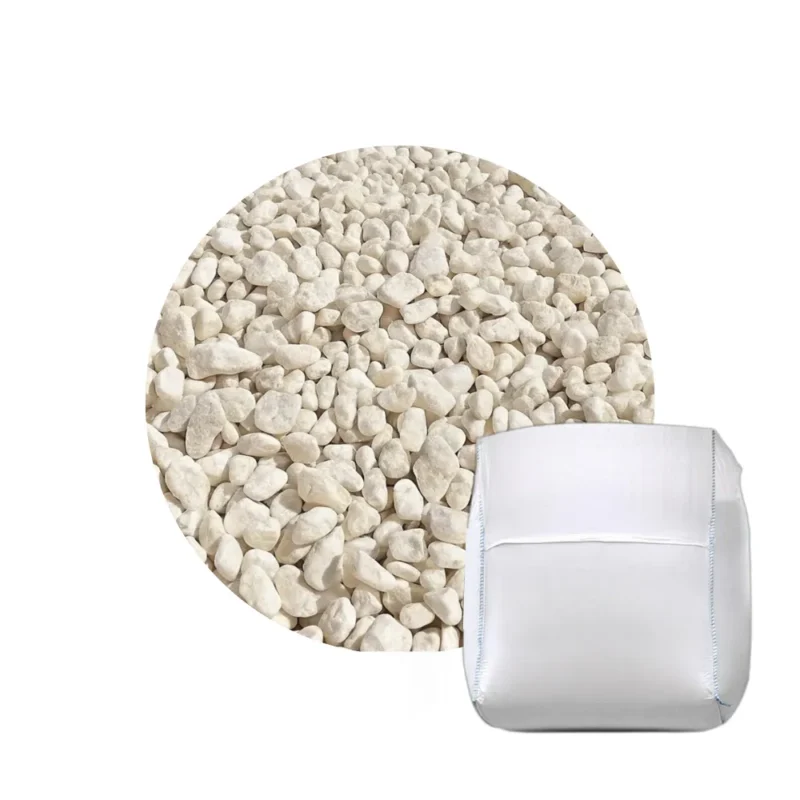 Large bulk bag of pristine polar white marble chippings for landscaping and garden projects