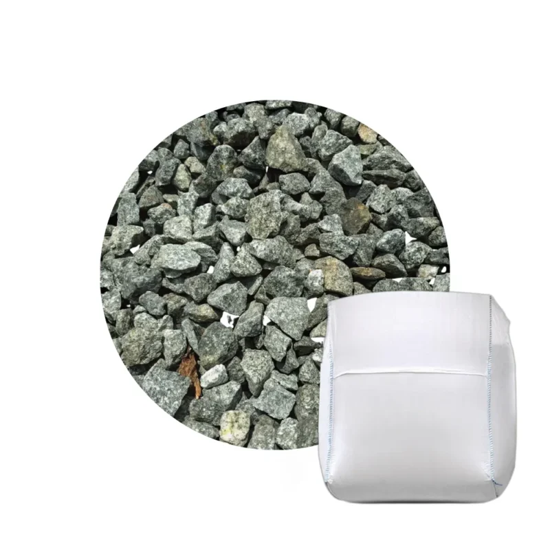 Large bulk bag of 16mm green basalt chippings, a durable decorative stone for driveways and landscaping.